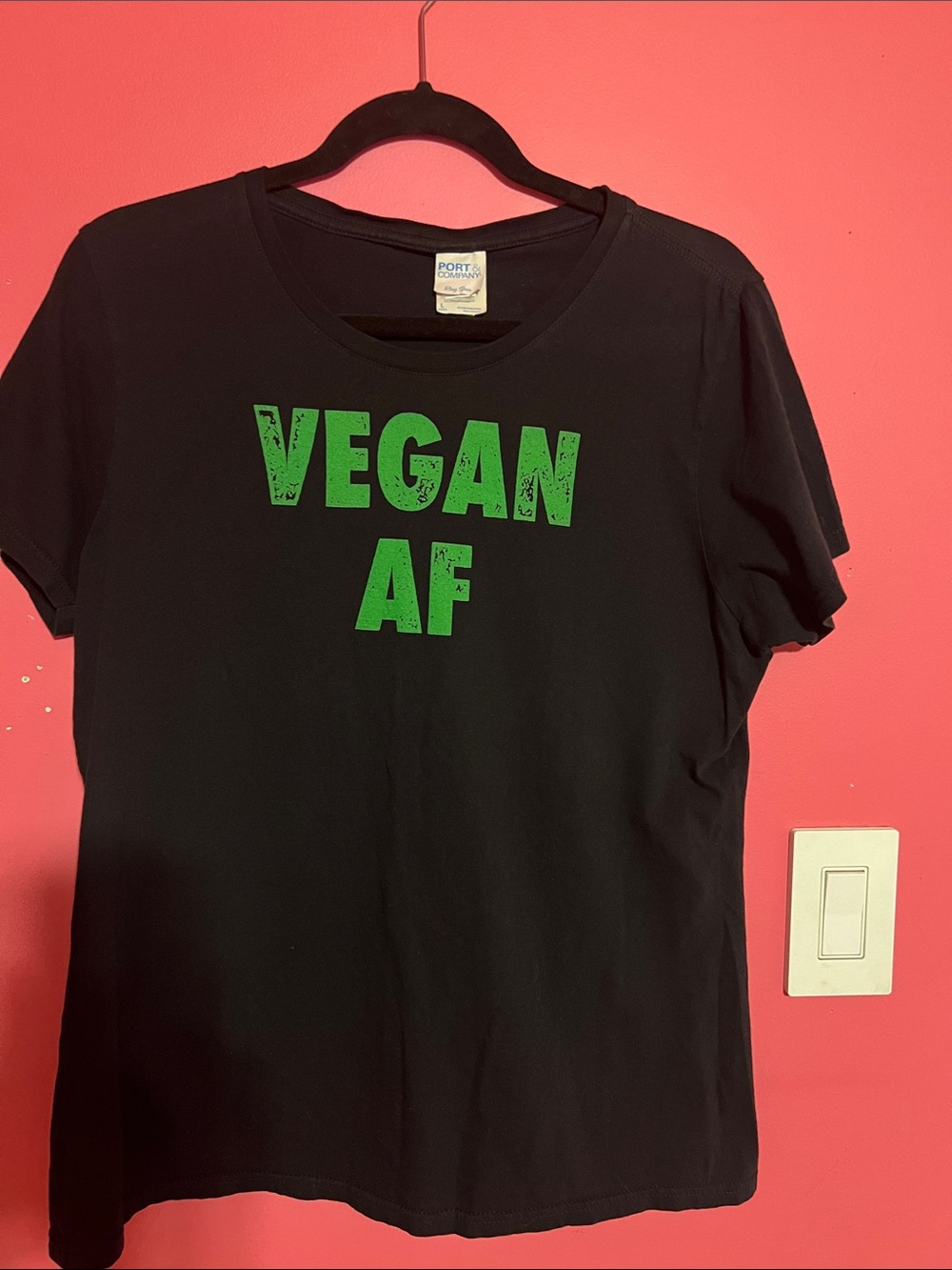 Black T-Shirt with Green "VEGAN AF" Graphic.   Size Large Unisex